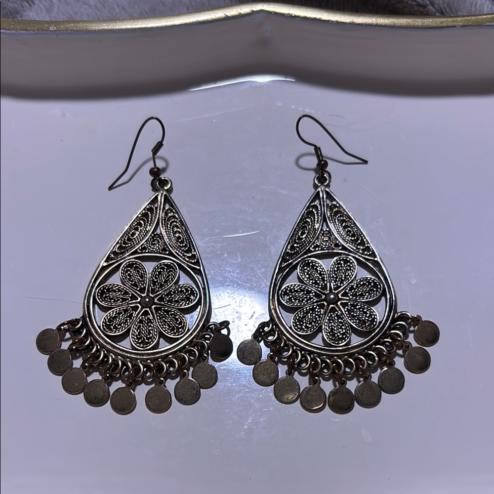 Gold Intricate Teardrop Statement Earrings…2  1/2 Inches